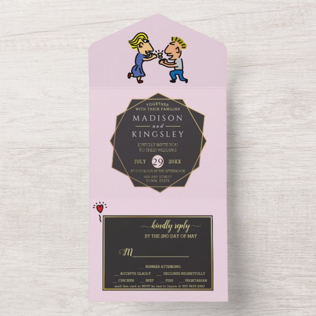 Invitación Todo En Uno Cute Pareja Original Funny Personalizado (Interior)
