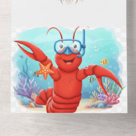 Invitación Todo En Uno Cute Red Lobster Under the Sea Birthday Invitation