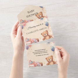 Invitación Todo En Uno Cute Teddy Bear Baby Shower