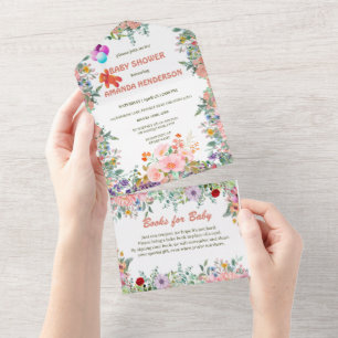 Invitación Todo En Uno Cute teddy Oso con ducha de bebé con globo floral