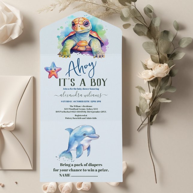 Invitación Todo En Uno Cute Under the Sea Baby Shower (Subido por el creador)