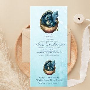 Invitación Todo En Uno Cute Watercolor Blue Dragon Baby Shower