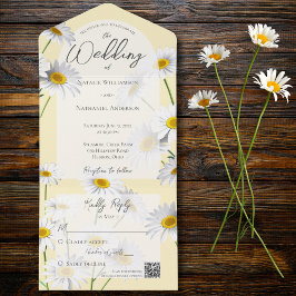 Invitación Todo En Uno Daisies de verano sobre el código QR verde sabio