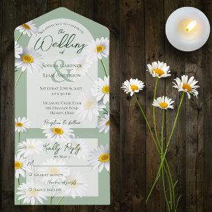 Invitación Todo En Uno Daisies dulces sobre el verde sabio