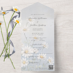 Invitación Todo En Uno Daisies salvajes en el código QR de gris pálido