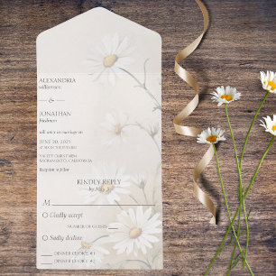 Invitación Todo En Uno Daisies sencillos con opciones de cena