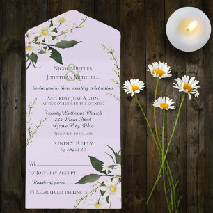 Invitación Todo En Uno Daisies simples en lavanda pálida