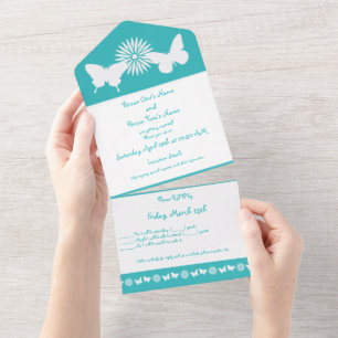 Invitación Todo En Uno Daisies y mariposas en turquesa