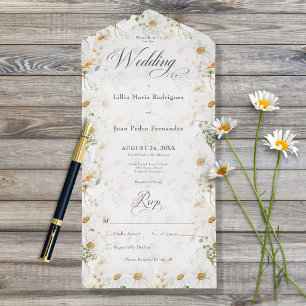 Invitación Todo En Uno Daisy Floral Campestre Rústica Sin Cena