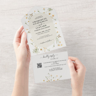 Invitación Todo En Uno Daisy Wildflower Boda código Qr Rsvp