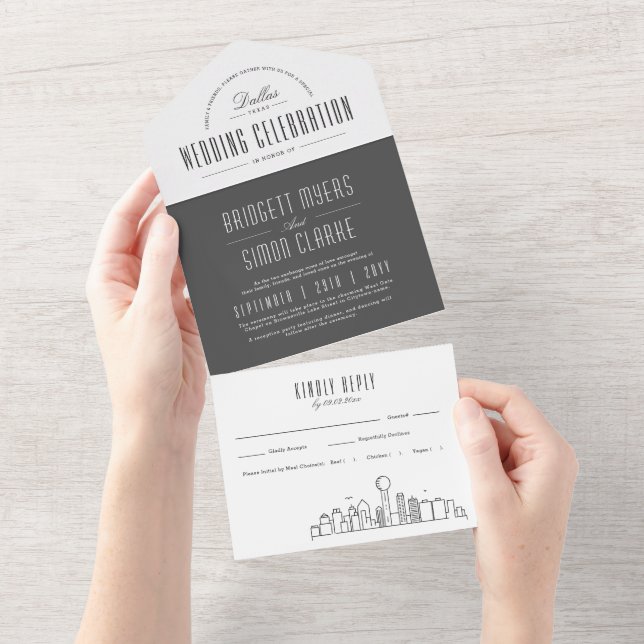 Invitación Todo En Uno Dallas Deco Skyline | BODA (desgarro)