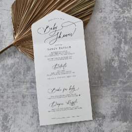 Invitación Todo En Uno DARCY Moderno pañal blanco negro Raffle Baby Showe