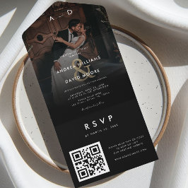 Invitación Todo En Uno Dark Faded Photo Gold Ampersand & QR Code Wedding