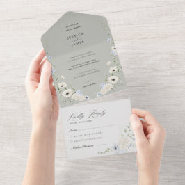 Invitación Todo En Uno Dark Grey Flowers Tear-Off RSVP | Modern Wedding