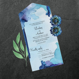 Invitación Todo en Uno de Acuarela Azul Hermosa