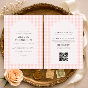 Invitación Todo en Uno de Cuadros Rosa para Baby Shower de Ni
