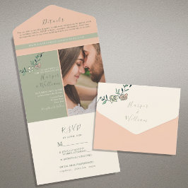 Invitación Todo en Uno de Foto Verde Melocotón