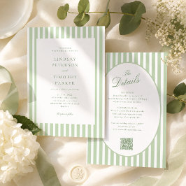Invitación Todo en uno de rayas verde salvia para boda