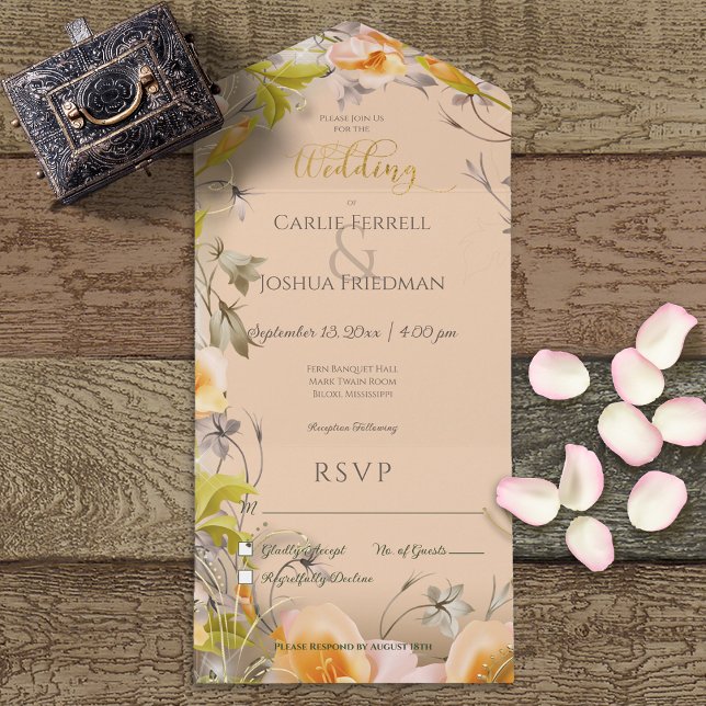 Invitación Todo En Uno Deco Moderno Peach Floral Cena (Subido por el creador)