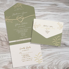 Invitación todo en uno del Boda verde oliva neutra