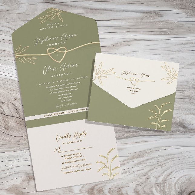 Invitación todo en uno del Boda verde oliva neutra (Subido por el creador)