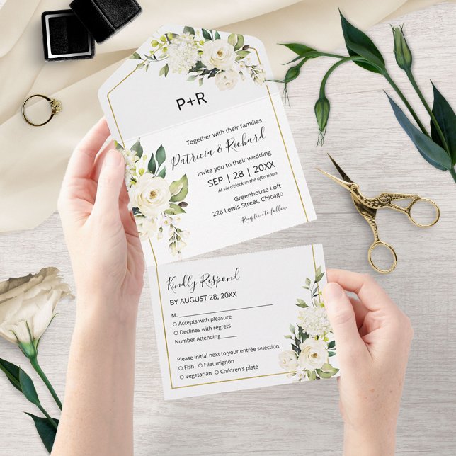 Invitación Todo En Uno Delicada Boda Elegante Floral de Crema Blanca (Subido por el creador)