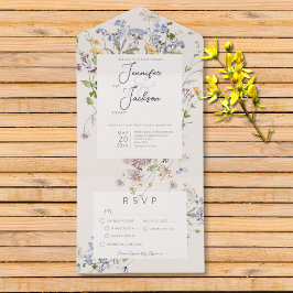 Invitación Todo En Uno Delicada cena de Boho Wildflowers Cream