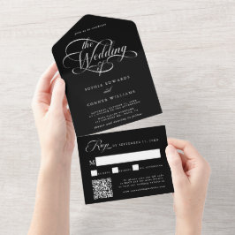 Invitación Todo En Uno Delicada elegancia Boda de guión negro