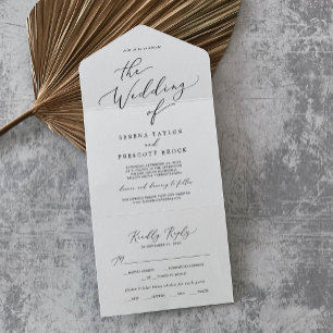Invitación Todo En Uno Delicado Boda de caligrafía negra