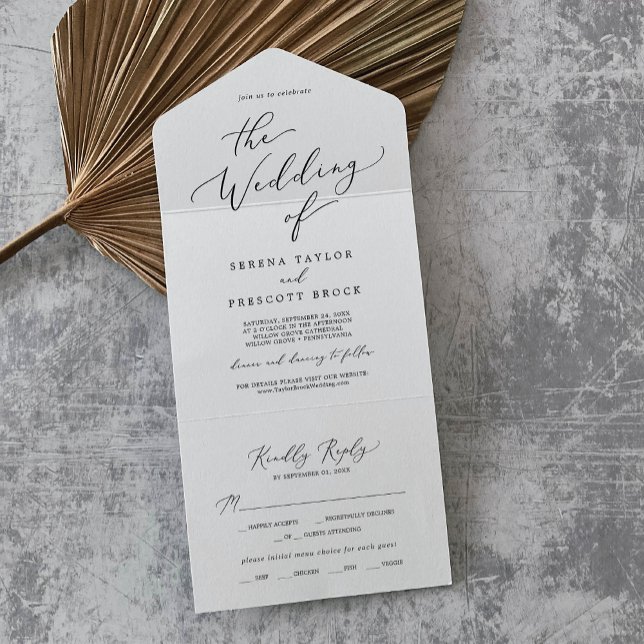 Invitación Todo En Uno Delicado Boda de caligrafía negra (Subido por el creador)