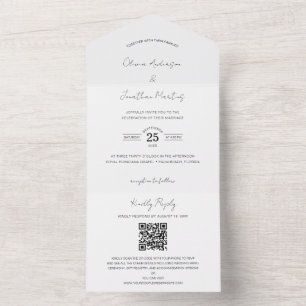 Invitación Todo En Uno Delicado Boda de fotos Código QR RSVP
