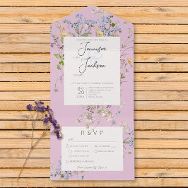 Invitación Todo En Uno Delicado Boho Wildflowers Cena Rosa