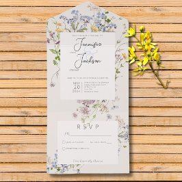 Invitación Todo En Uno Delicado Boho Wildflowers Cream No Dinner