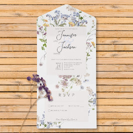 Invitación Todo En Uno Delicado Boho Wildflowers White No Dinner