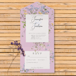 Invitación Todo En Uno Delicados Boho Wildflowers Pink No Dinner