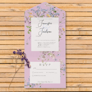Invitación Todo En Uno Delicados Boho Wildflowers Pink No Dinner