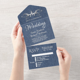 Invitación Todo En Uno Denim Azul y Blanco Tri Fold con Rsvp