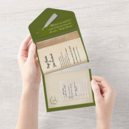 Invitación Todo En Uno Desde la Biblioteca- Libro Clásico y Romántico de