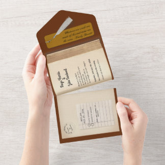 Invitación Todo En Uno Desde la Biblioteca- Libro Clásico y Romántico de 