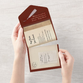 Invitación Todo En Uno Desde la Biblioteca- Libro Clásico y Romántico de