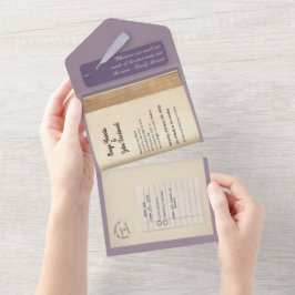 Invitación Todo En Uno Desde la Biblioteca- Libro Clásico y Romántico de
