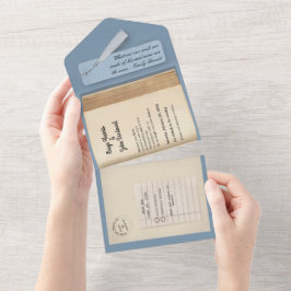 Invitación Todo En Uno Desde la Biblioteca- Libro Clásico y Romántico de