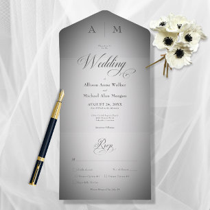 Invitación Todo En Uno Desenfoque minimalista en negro y blanco para cena