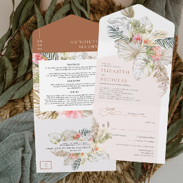 Invitación Todo En Uno Desierto de Boho Floral Pampas Grasa Terra Cotta |