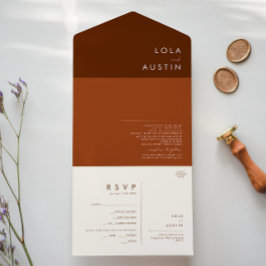 Invitación Todo En Uno Desierto simple | Cinnamon oscuro y Terracota todo