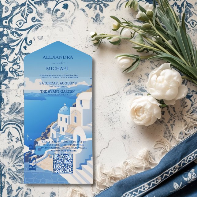 Invitación Todo En Uno Destino del código Qr Grecia Boda Santorini (Subido por el creador)