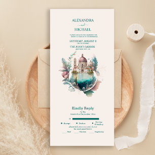 Invitación Todo En Uno Destino Italiano de Acuarela Caprichosa para Boda 