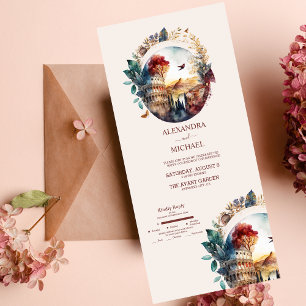 Invitación Todo En Uno Destino Italiano de Acuarela Caprichosa para Boda 