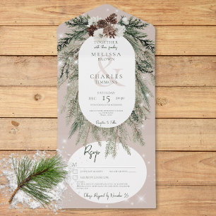 Invitación Todo En Uno Detalles de brillo de invierno de pino bronceado r