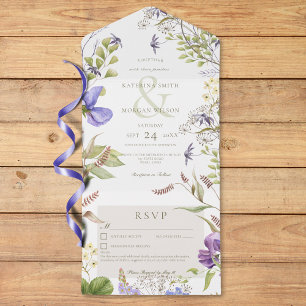 Invitación Todo En Uno Detalles de color blanco del sabio de lavanda rúst